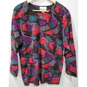 Womens Vintage Timing USA Multicolor Abstract Long Sleeve Cotton Sweater Size M